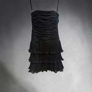 White House Black Market Black Strapless Tiered Ruffle Mini Dress